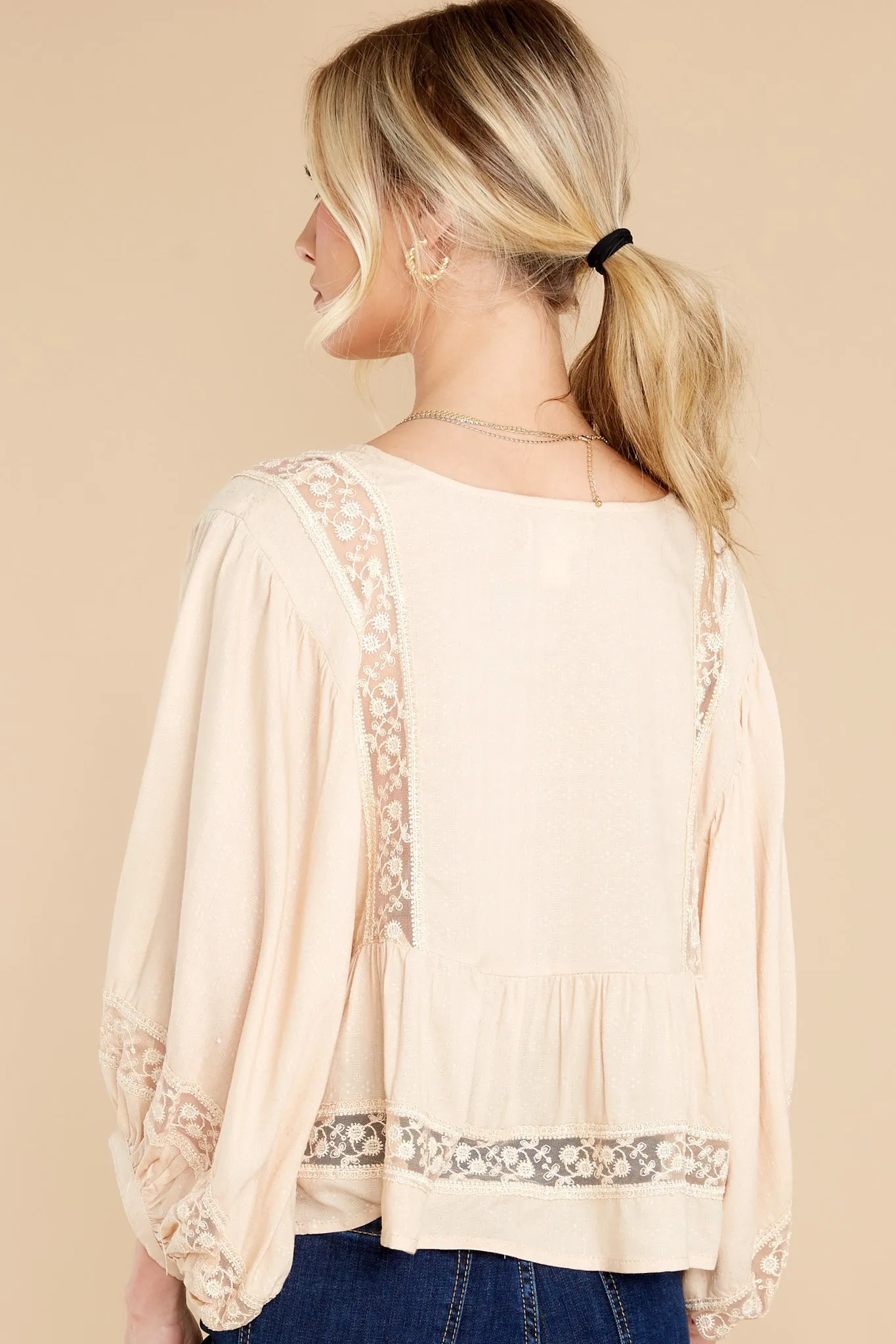 Fawn Beige Inset Lace Top