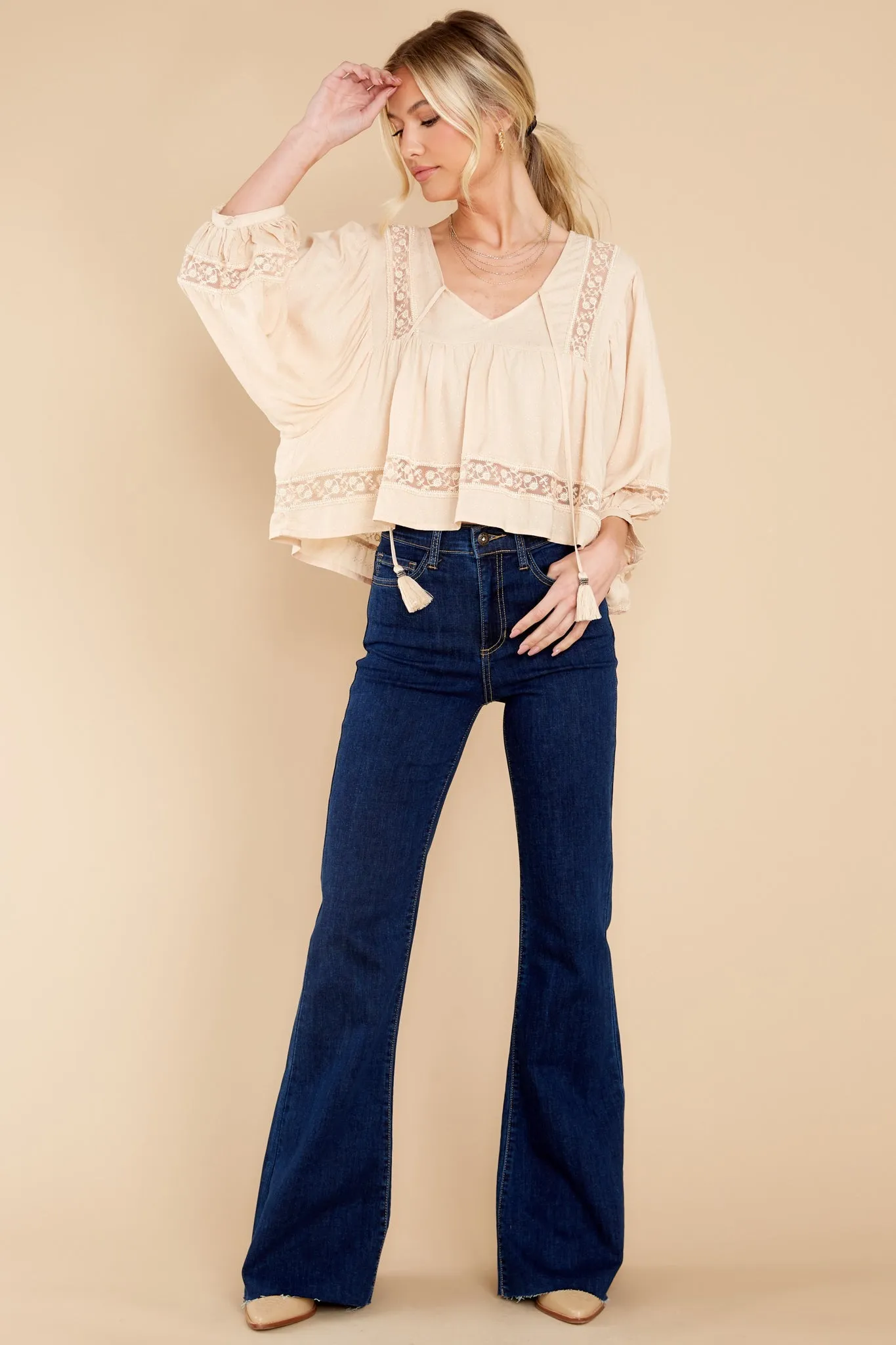Fawn Beige Inset Lace Top