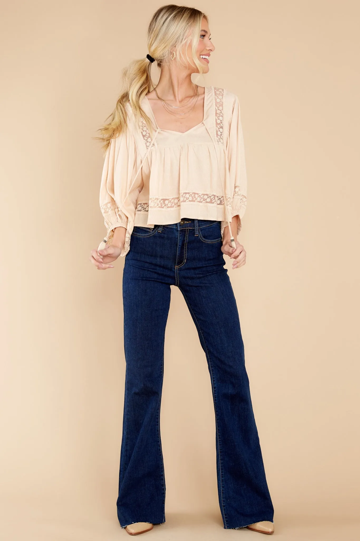 Fawn Beige Inset Lace Top