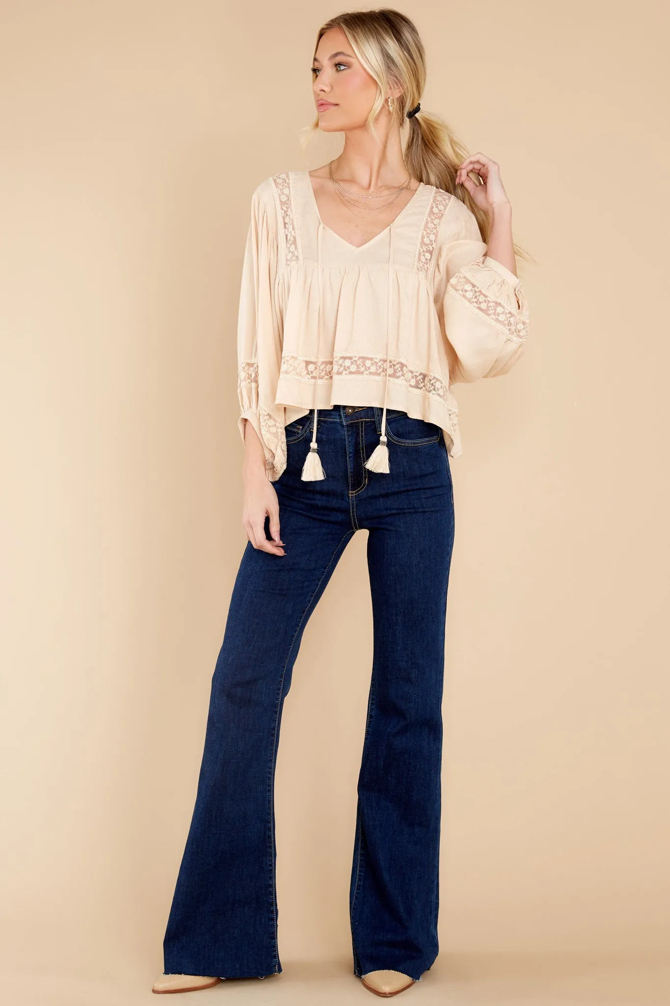 Fawn Beige Inset Lace Top
