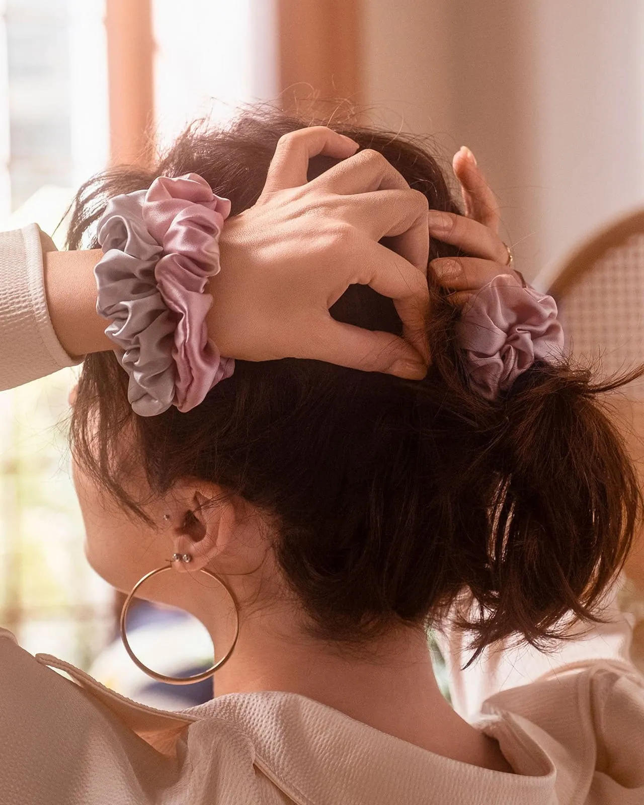 FEELITS 100% Royal Mulberry Silk. Natural Care Hair Scrunchies- Padma Pink