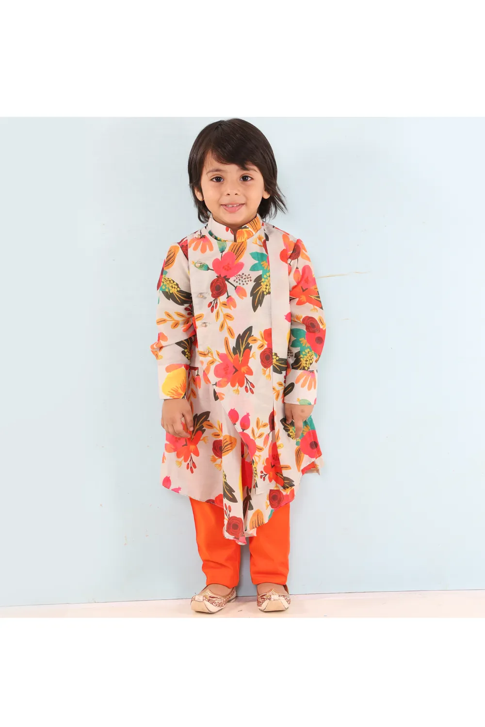 Floral print kurta with churidar set