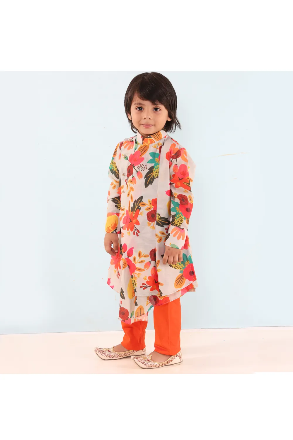 Floral print kurta with churidar set