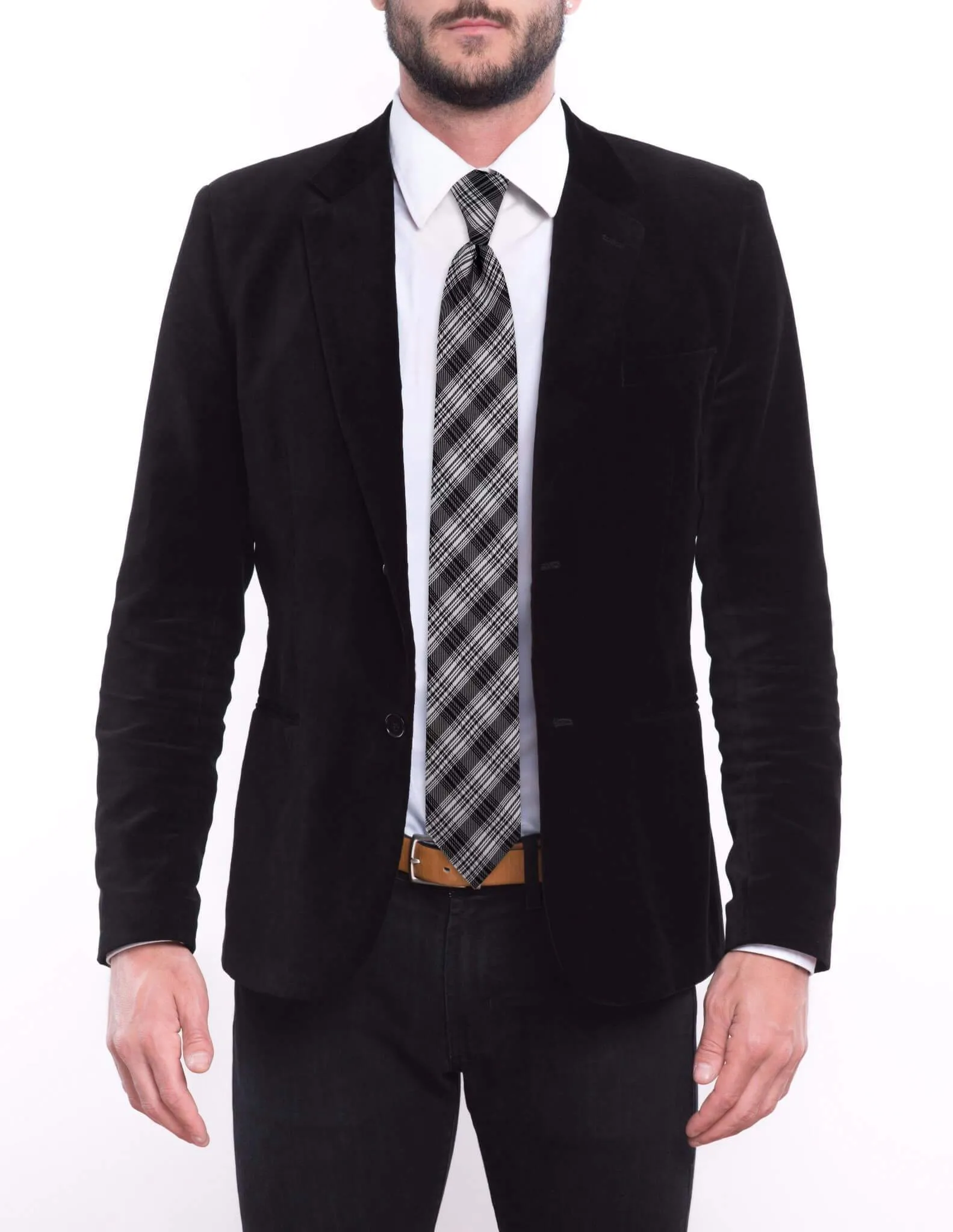 Gray Plaid with Tan Traditional Tie