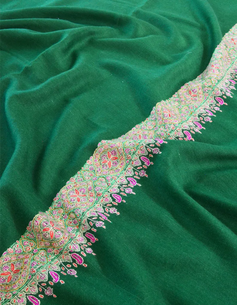 Green Pashmina Shawl With Sozni Work 5424