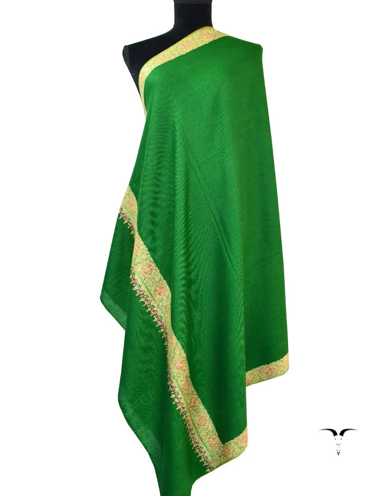 Green Pashmina Shawl With Sozni Work 5424