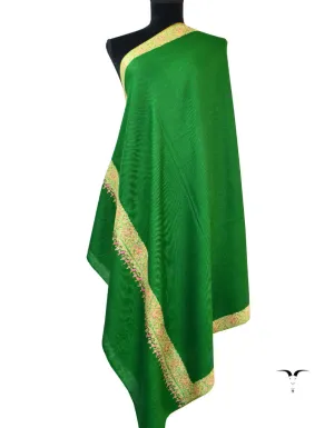 Green Pashmina Shawl With Sozni Work 5424