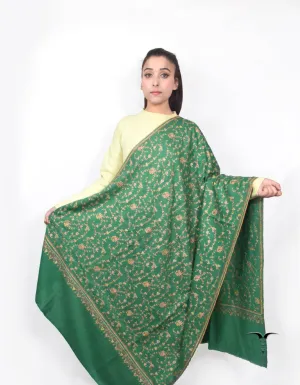 Green Pashmina Shawl With Sozni Work 5704