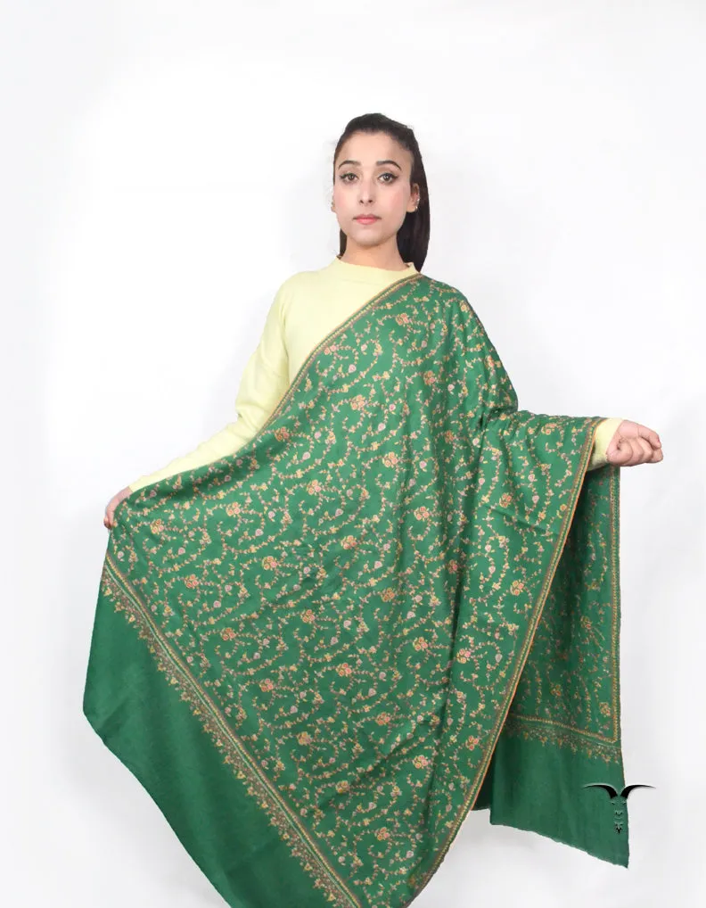 Green Pashmina Shawl With Sozni Work 5704