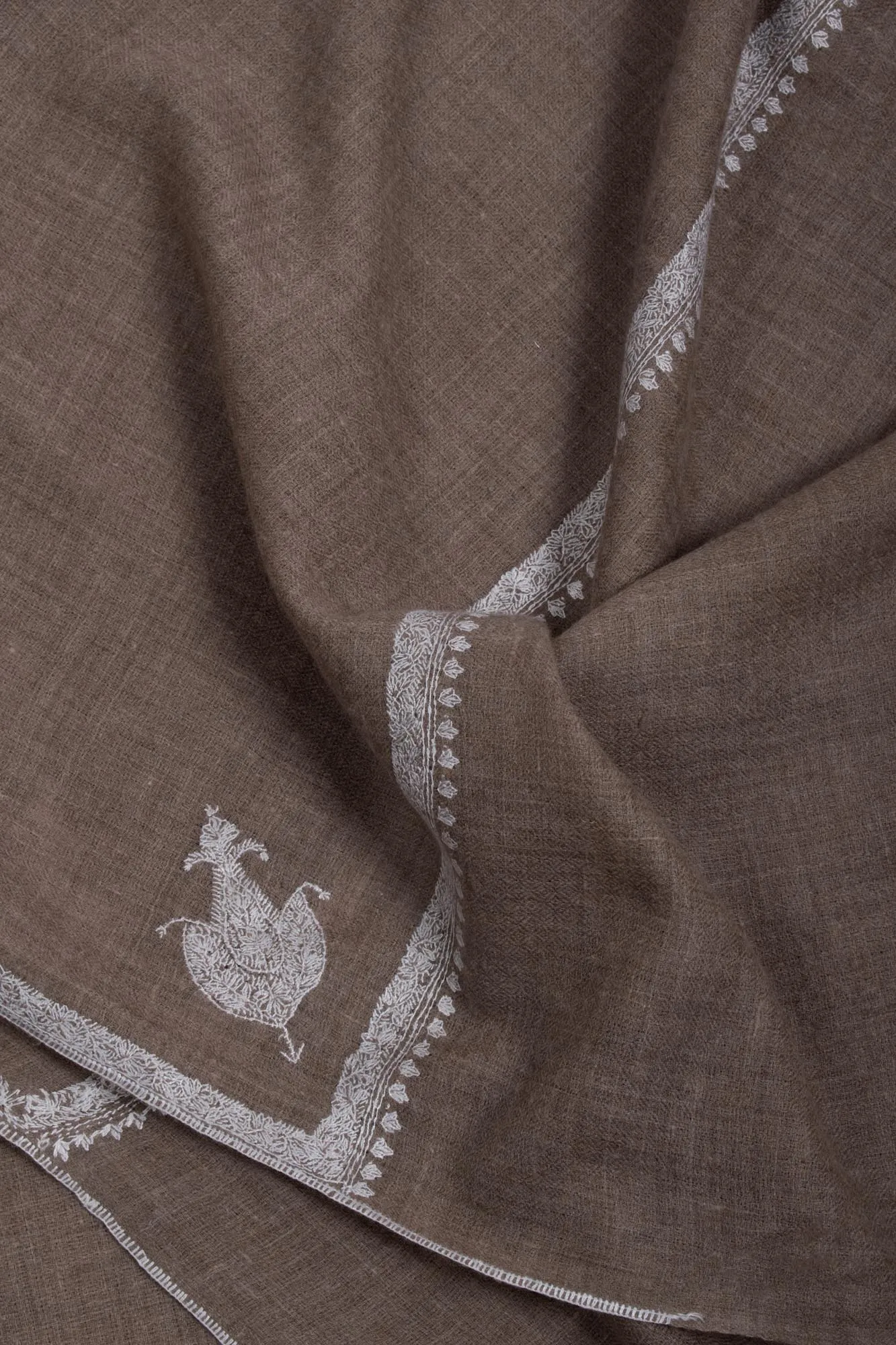 Grey Handloomed Artistically Embroidered Pashmina Wrap - STREET
