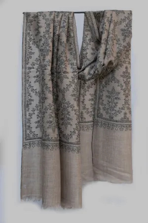 Grey Natural Pure Pashmina Scarf Cashmere Wrap Jali, Handwoven, Hand Embroidered