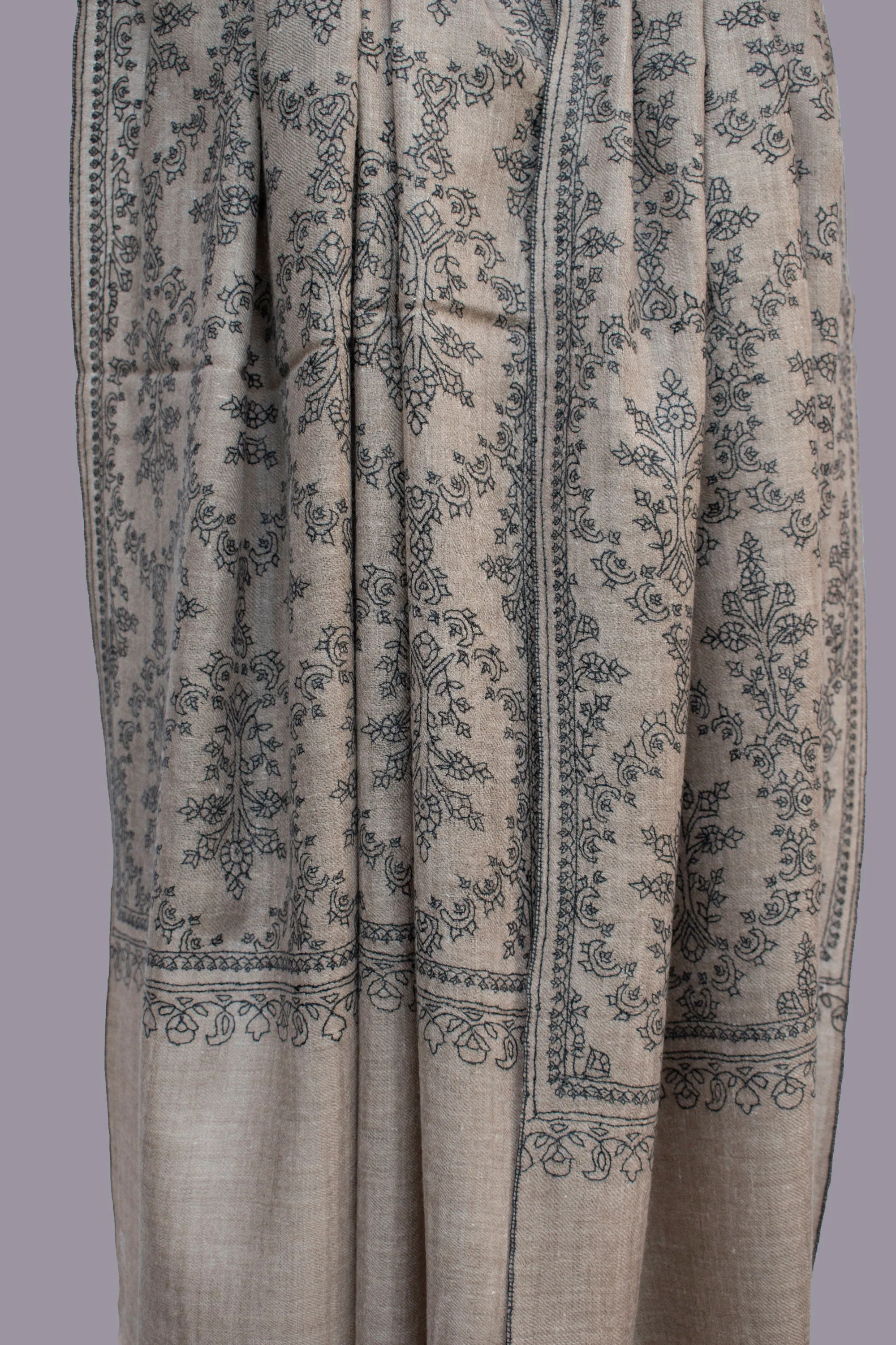 Grey Natural Pure Pashmina Scarf Cashmere Wrap Jali, Handwoven, Hand Embroidered