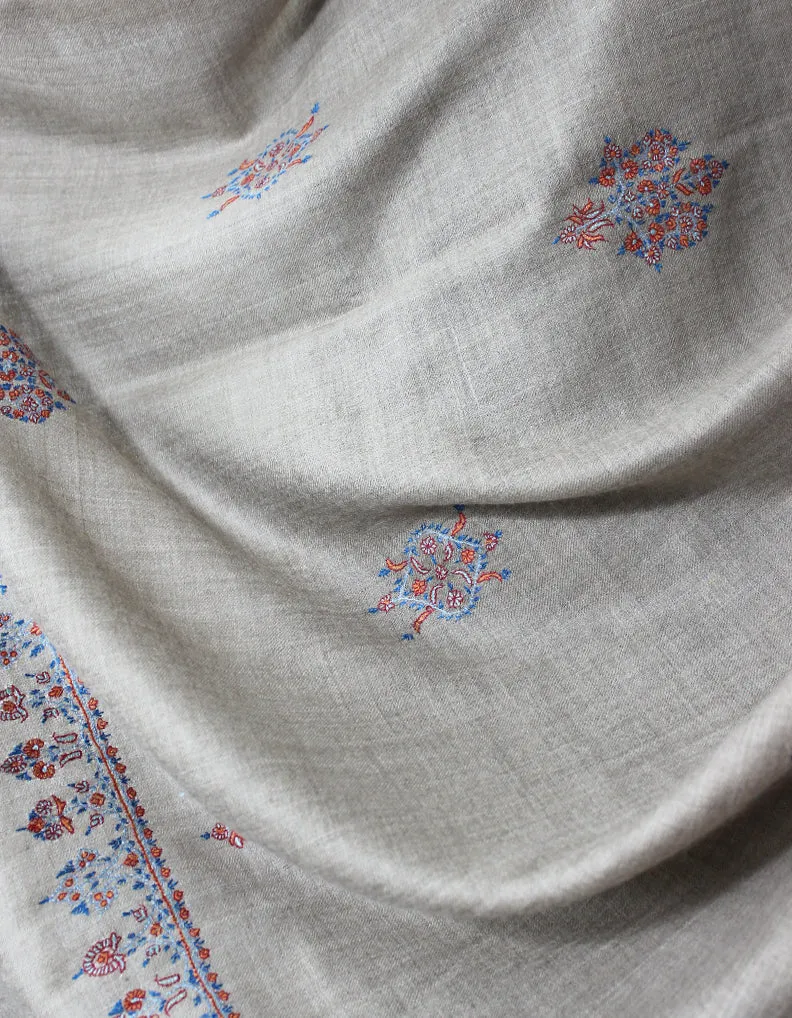 Grey Pashmina Shawl With Sozni Work 5732