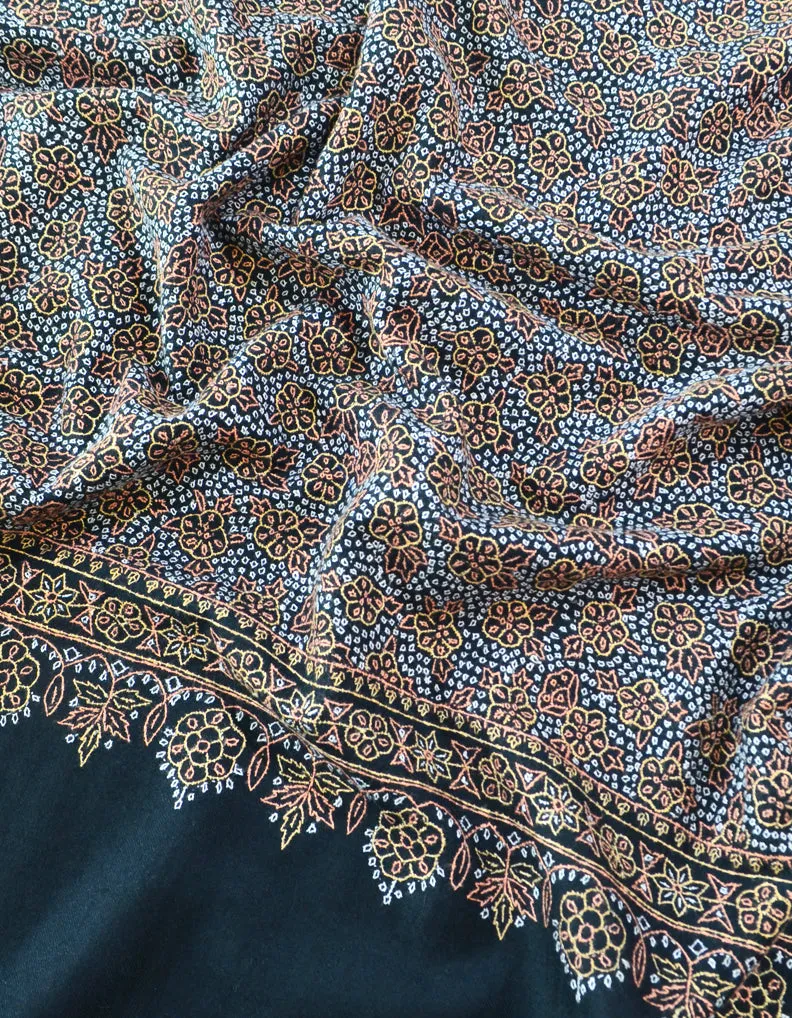 Hand Embroidered Pashmina Shawl Black 5303