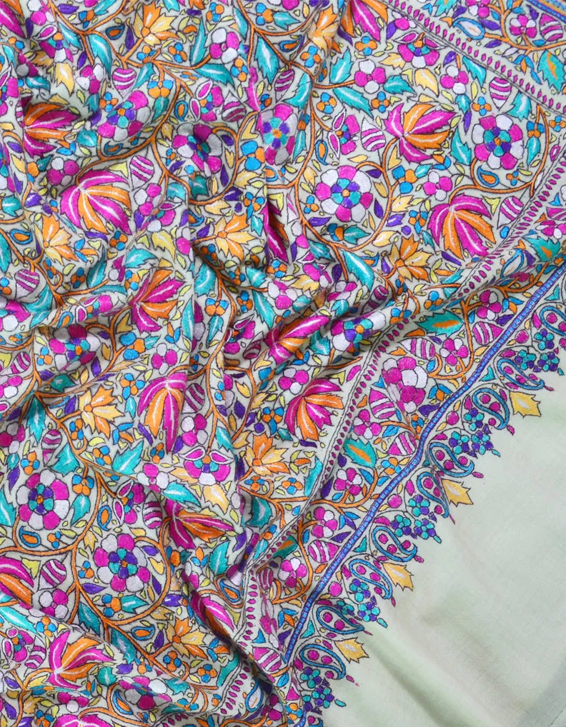 Hand Embroidered Pashmina Shawl White 5270