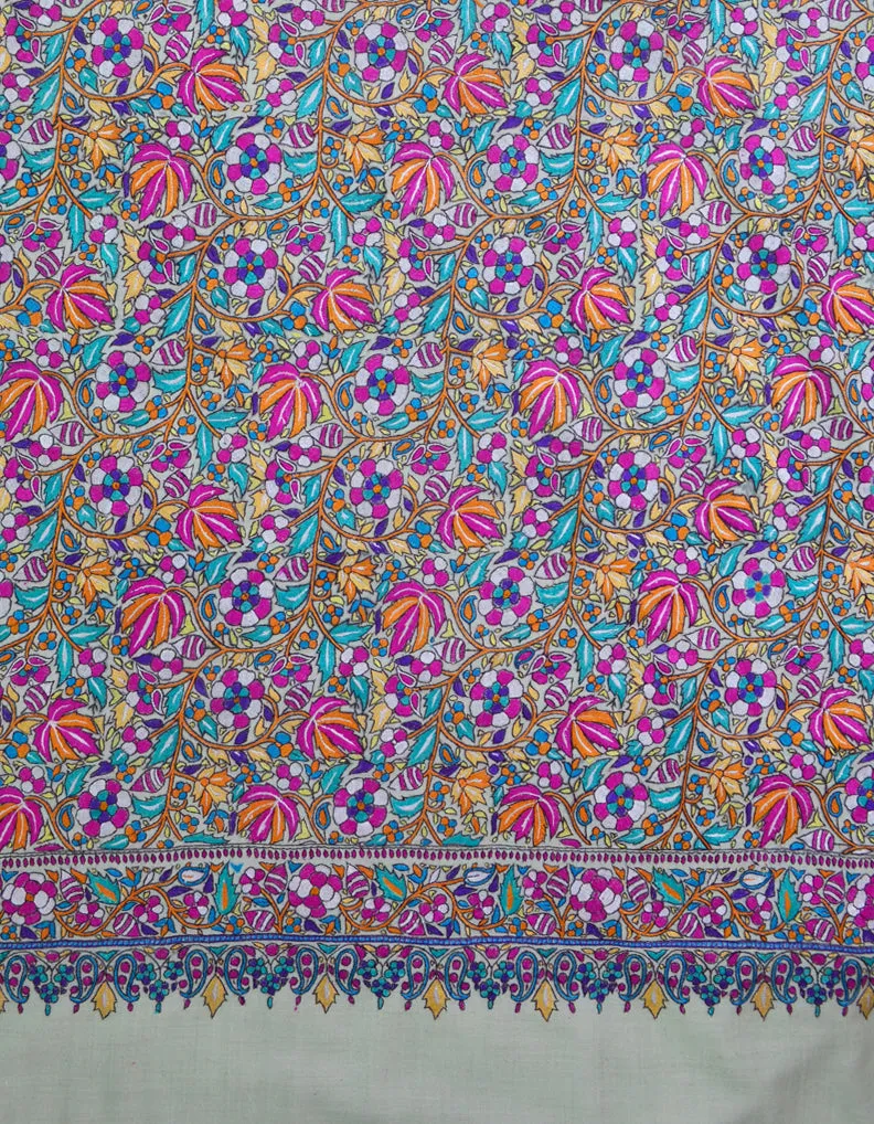 Hand Embroidered Pashmina Shawl White 5270