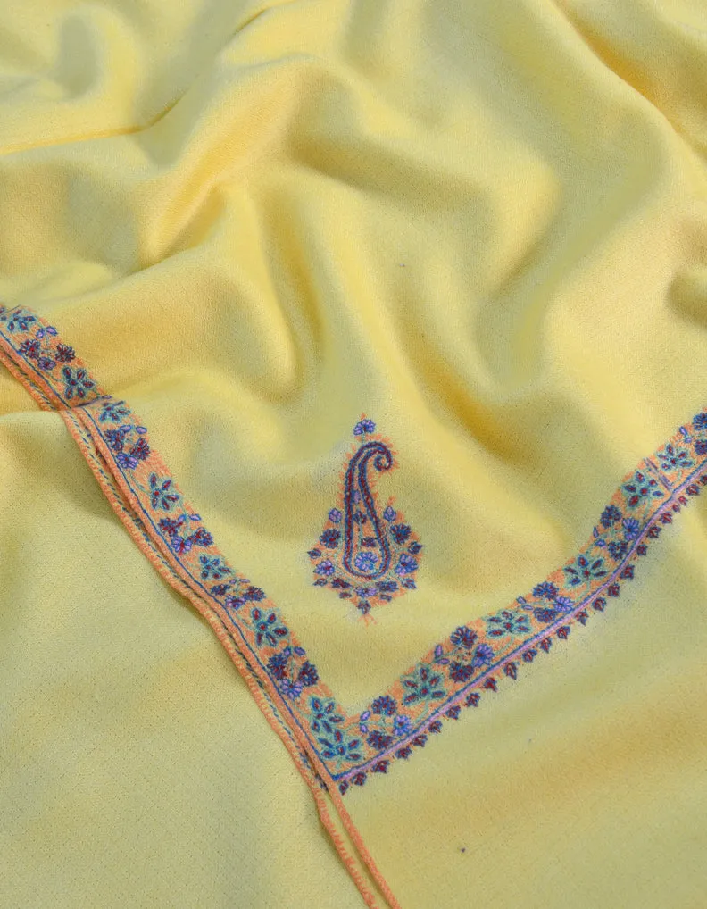 Lemon Yellow Pashmina Shawl with Sozni Work 5507