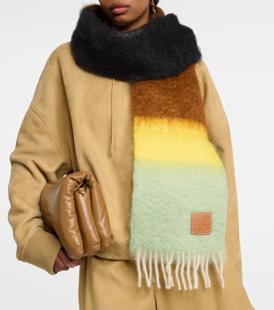 Loewe striped mohair and wool scarf, black