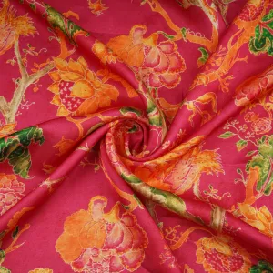 Magenta Floral Print Bemberg Gajji Silk 20957
