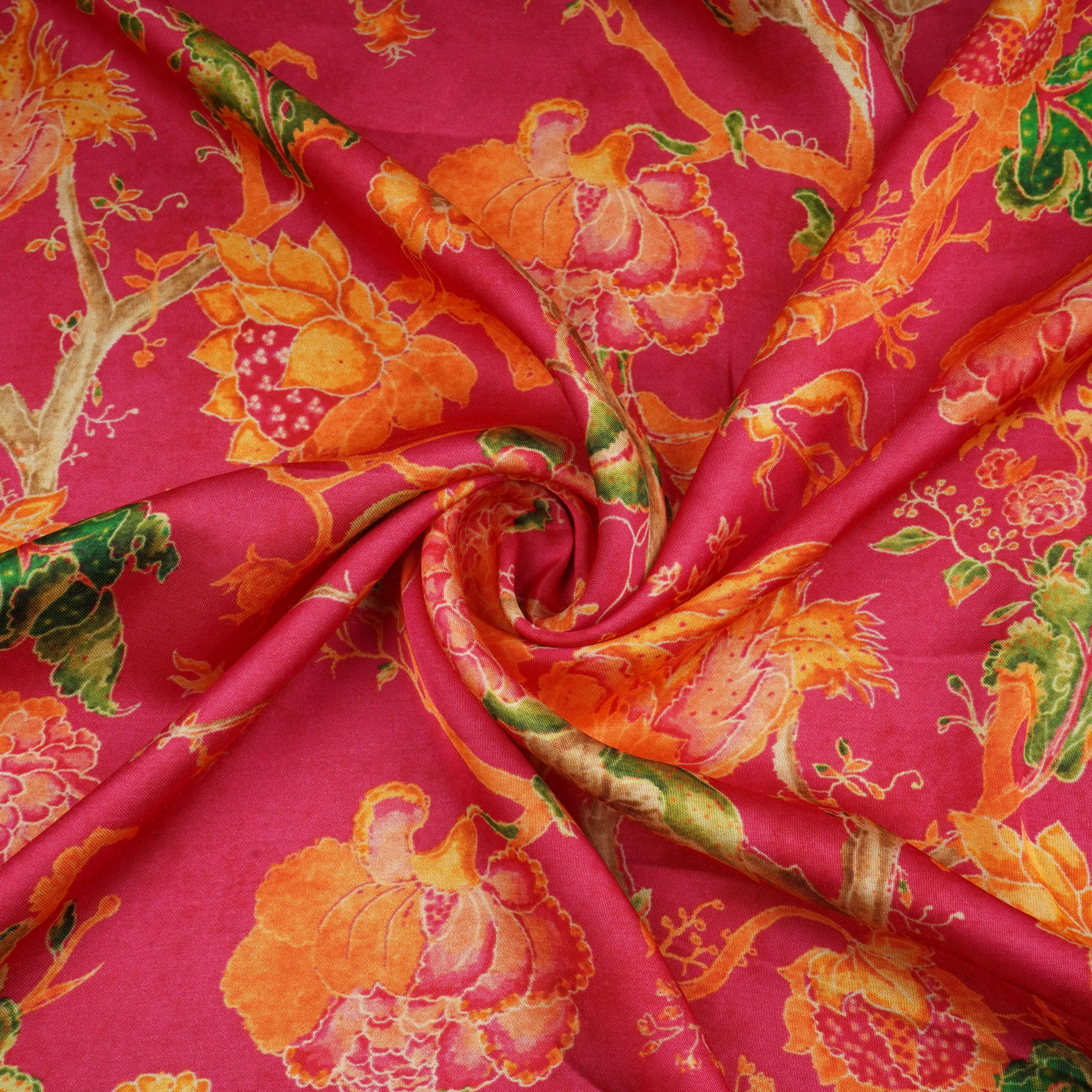 Magenta Floral Print Bemberg Gajji Silk 20957