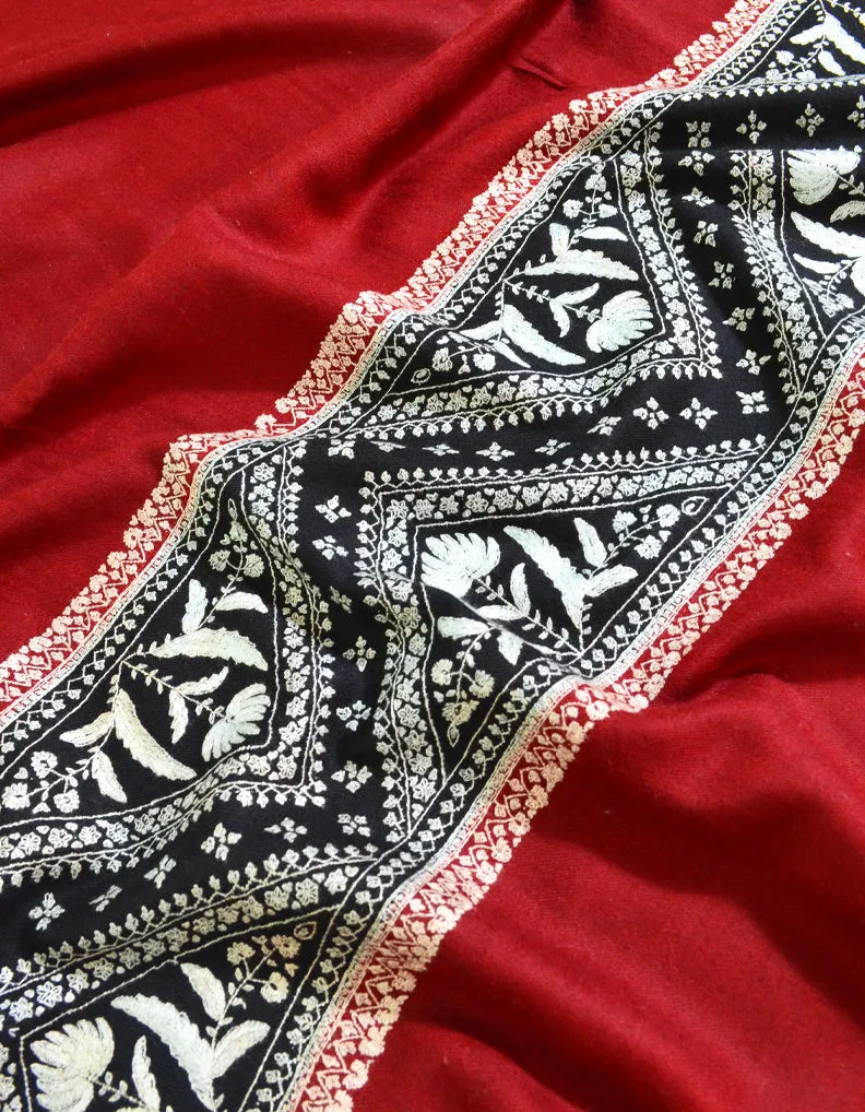Maroon & Black Pashmina Shawl With Sozni Work 5788