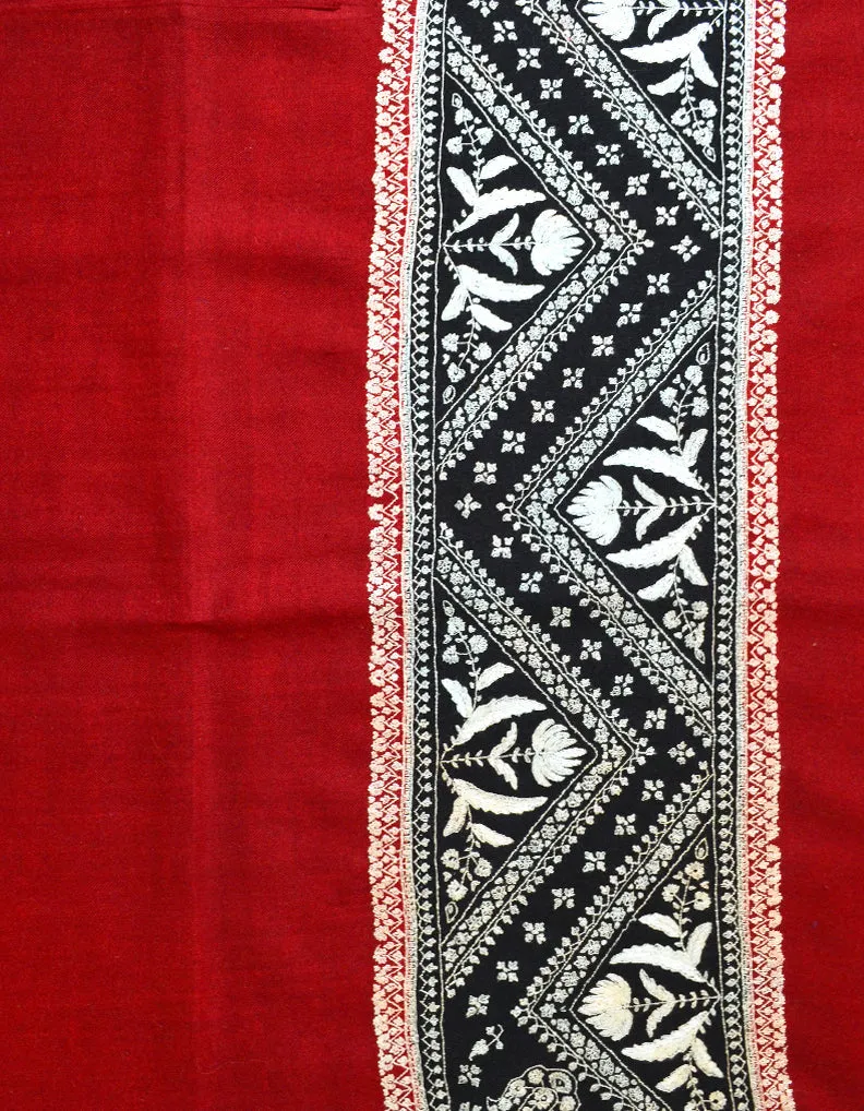Maroon & Black Pashmina Shawl With Sozni Work 5788