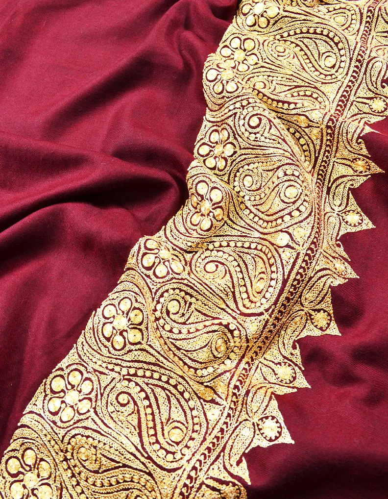 maroon embroidery pashmina shawl 7937