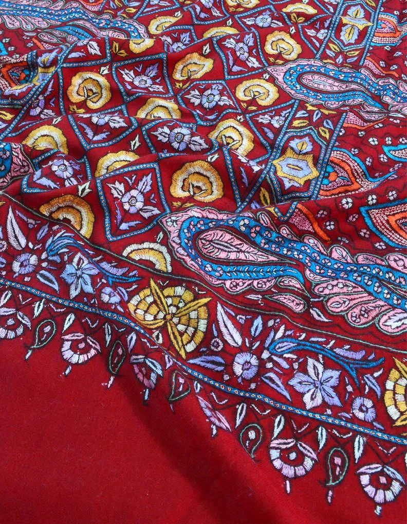Maroon Pashmina Shawl With Sozni & Papermachie Work 5383