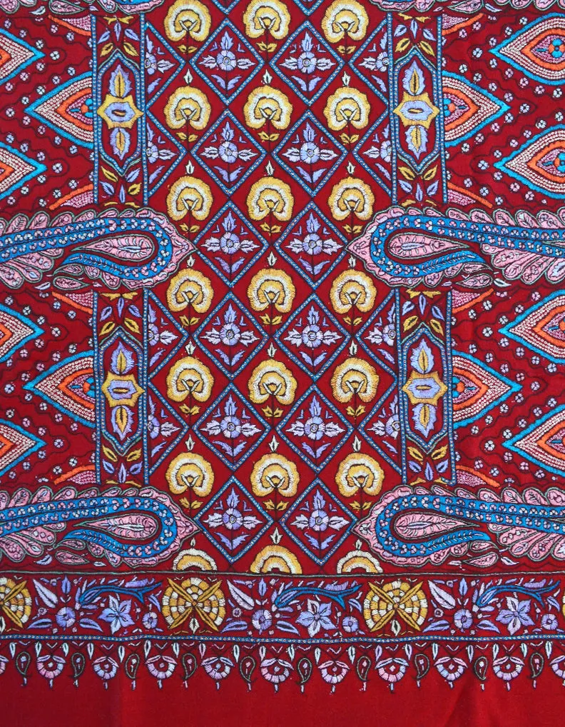 Maroon Pashmina Shawl With Sozni & Papermachie Work 5383