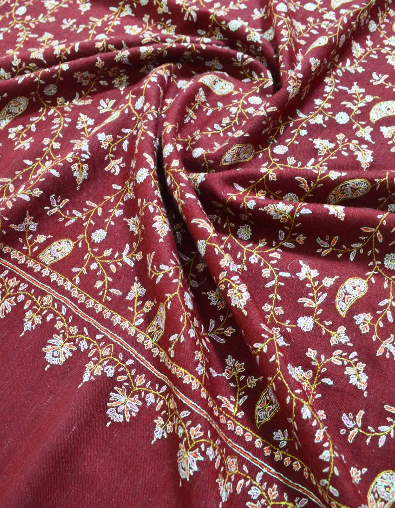Maroon Pashmina Shawl With Sozni Work 5814