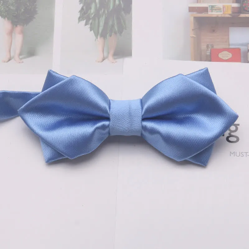 Men's Casual Solid Color Double Layered Pointed Bow Tie