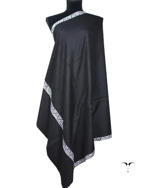 midnight black embroidery Pashmina shawl 8692