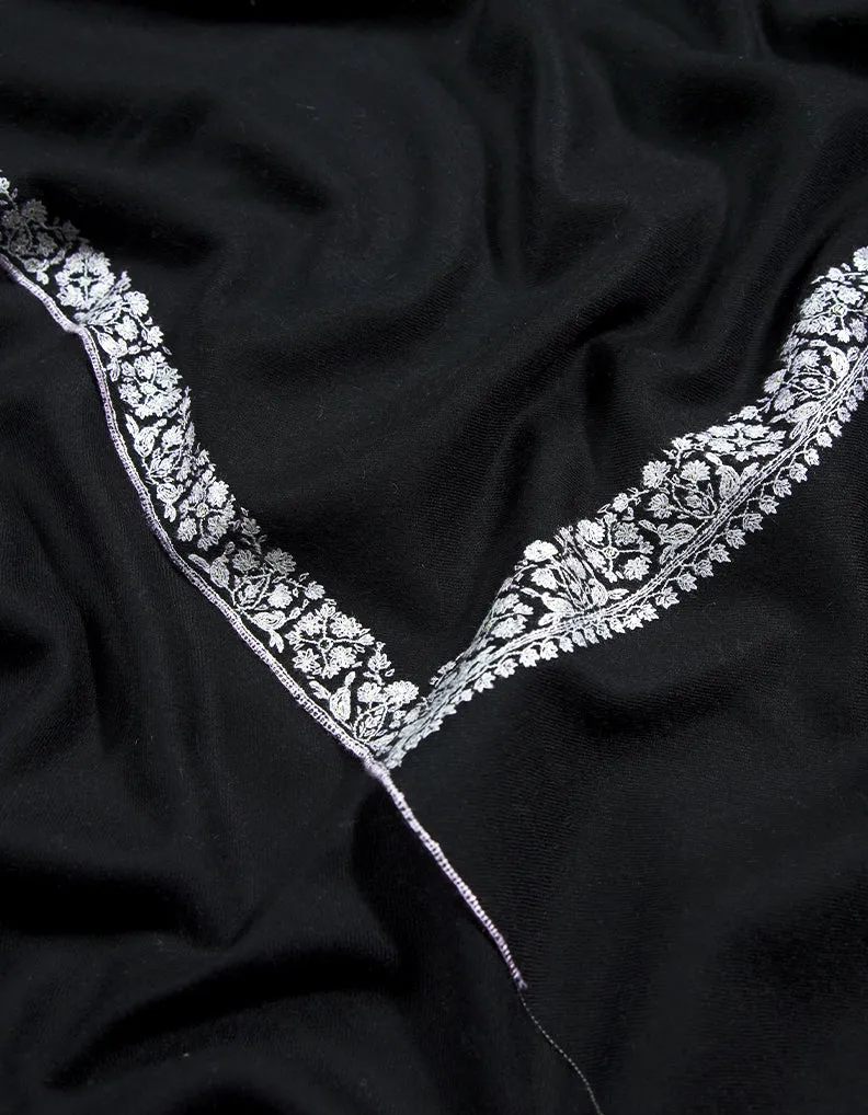 midnight black embroidery Pashmina shawl 8692