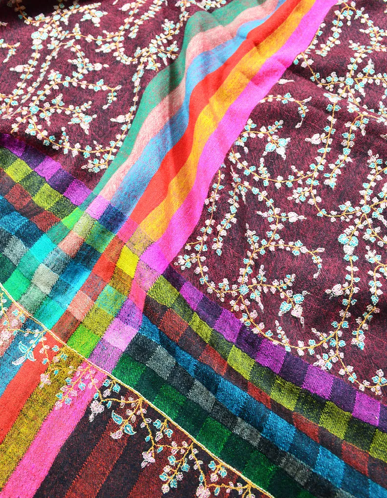 multi-coloured silk embroidery pashmina shawl 7927