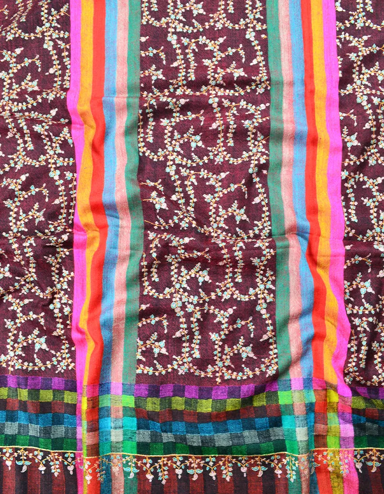 multi-coloured silk embroidery pashmina shawl 7927