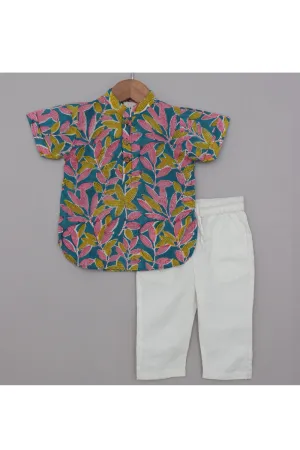 Multicolor Floral Printed Cotton Kurta With Pyjama Set