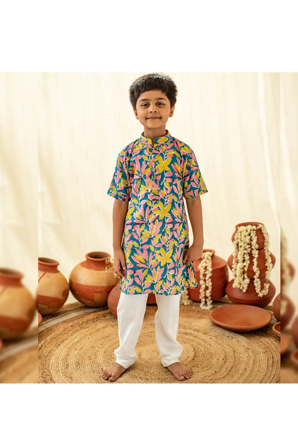Multicolor Floral Printed Cotton Kurta With Pyjama Set