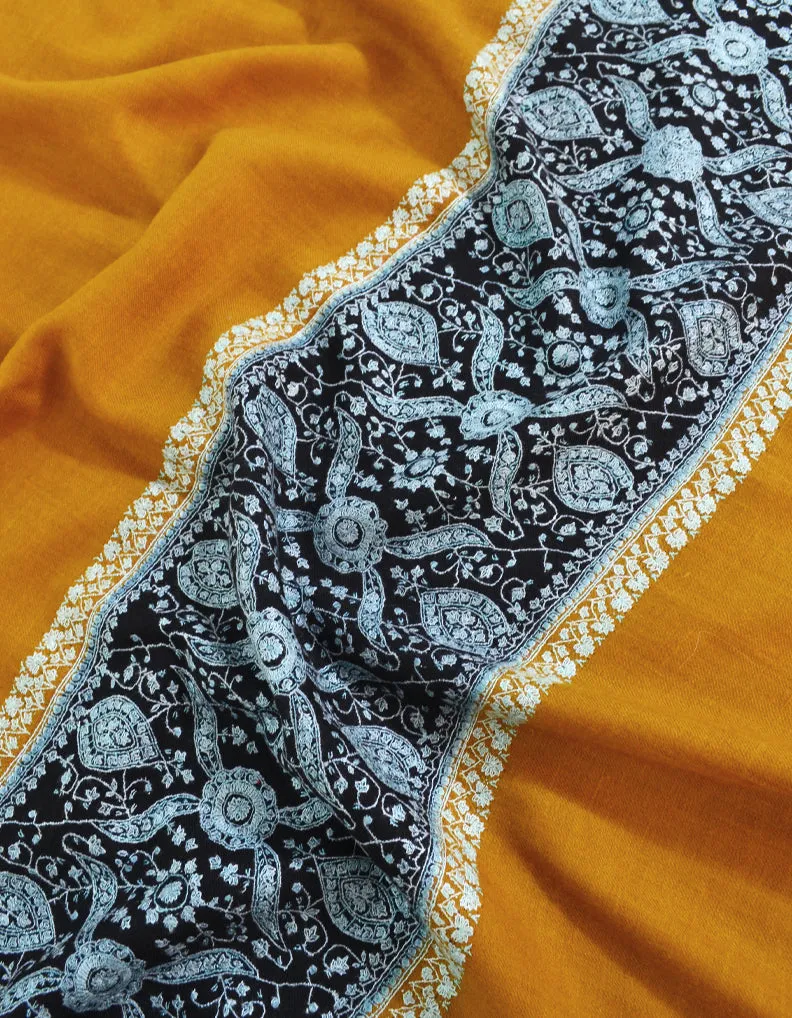 Mustard & Black Sozni Pashmina Shawl 5949