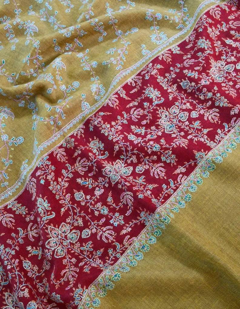 Mustard & Maroon Pashmina Shawl With Sozni Work 5403