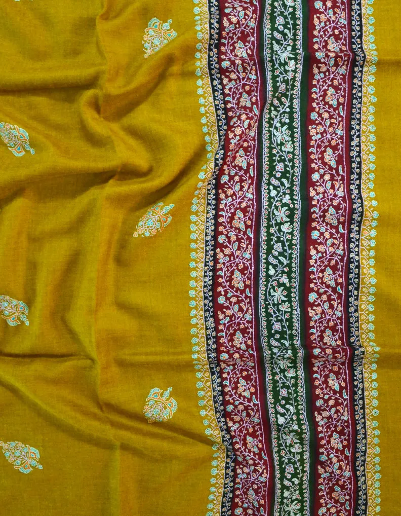Mustard, Green & Maroon Sozni Pashmina Shawl 5398