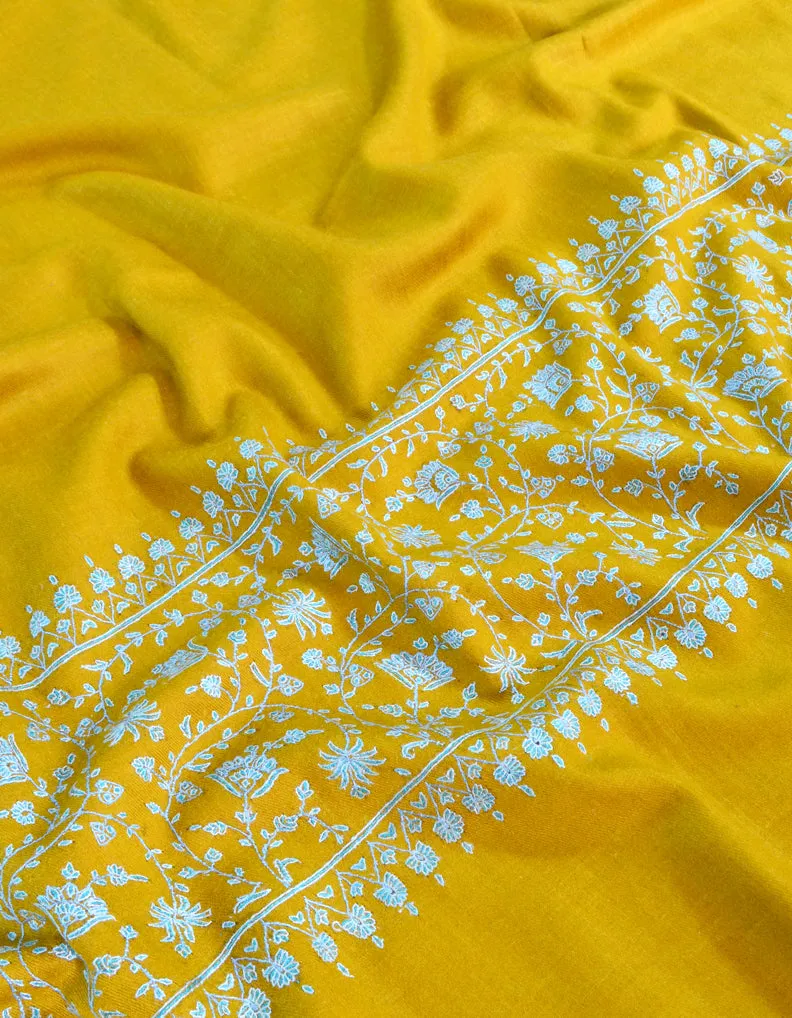 Mustard Pashmina Shawl With White Sozni Work 5487