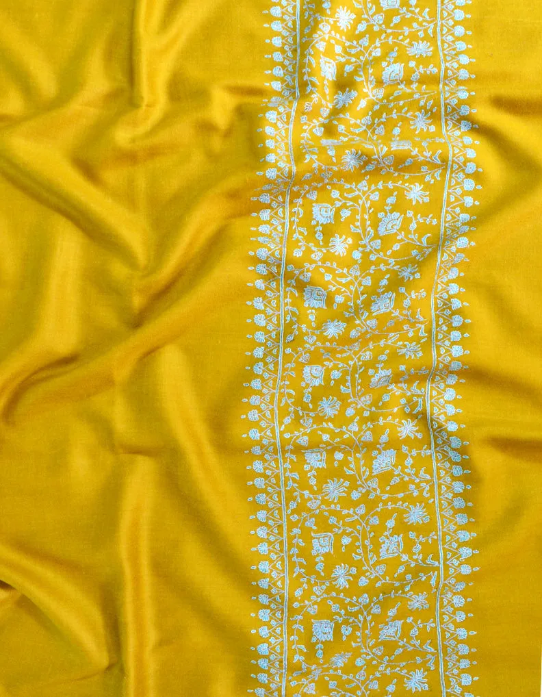 Mustard Pashmina Shawl With White Sozni Work 5487
