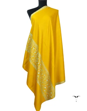Mustard Pashmina Shawl With White Sozni Work 5487