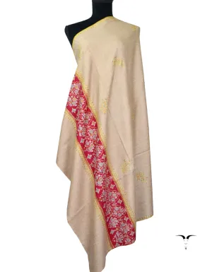 Natural & Maroon Pashmina Shawl With Sozni Work 5399