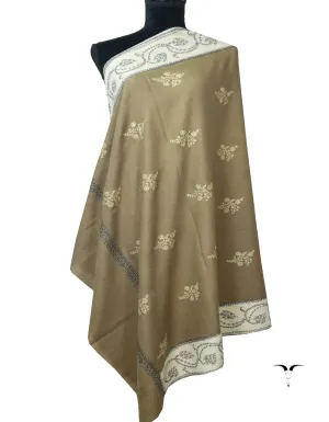 Natural & Off Whte Pashmina Shawl In Sozni Work 5992
