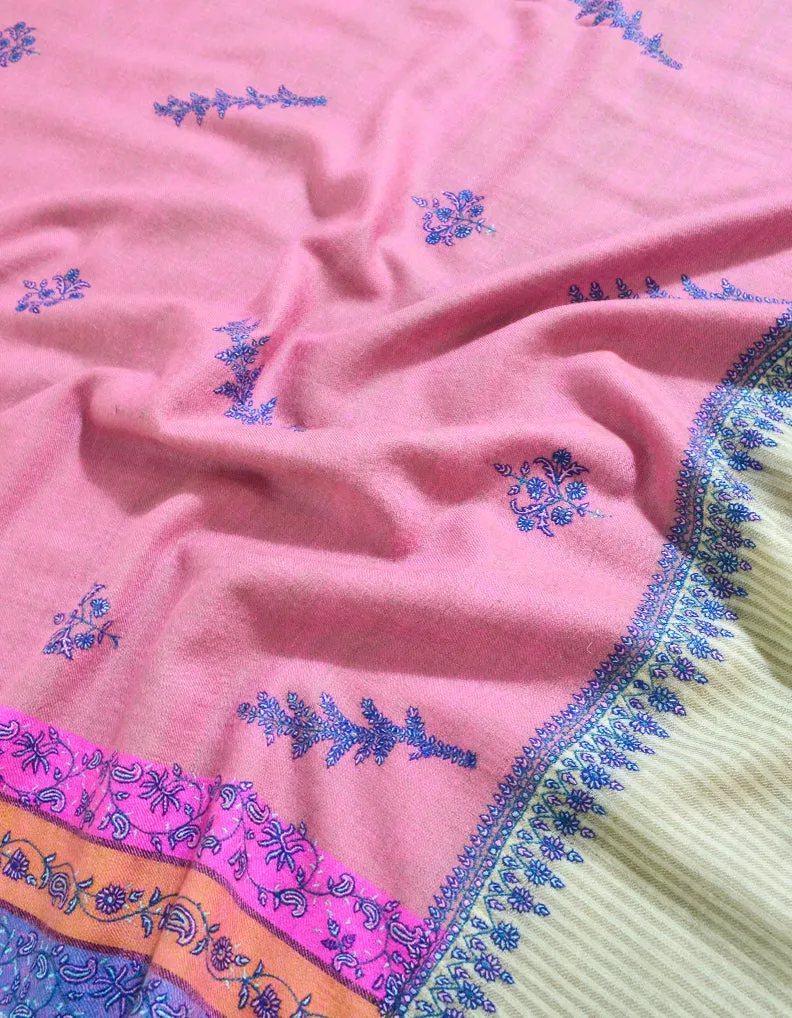 Natural & Pink Pashmina Shawl With Sozni Work 5786