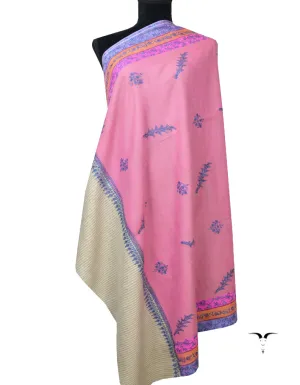 Natural & Pink Pashmina Shawl With Sozni Work 5786