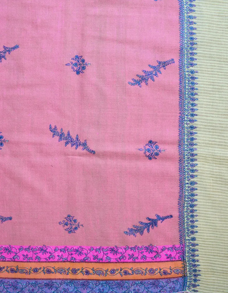 Natural & Pink Pashmina Shawl With Sozni Work 5786