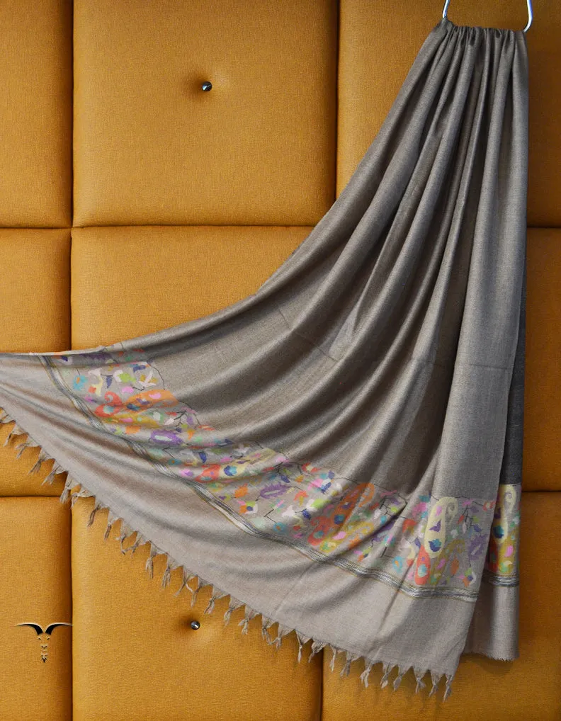 Natural Black & Grey Reversible Kani Pashmina Shawl 6414