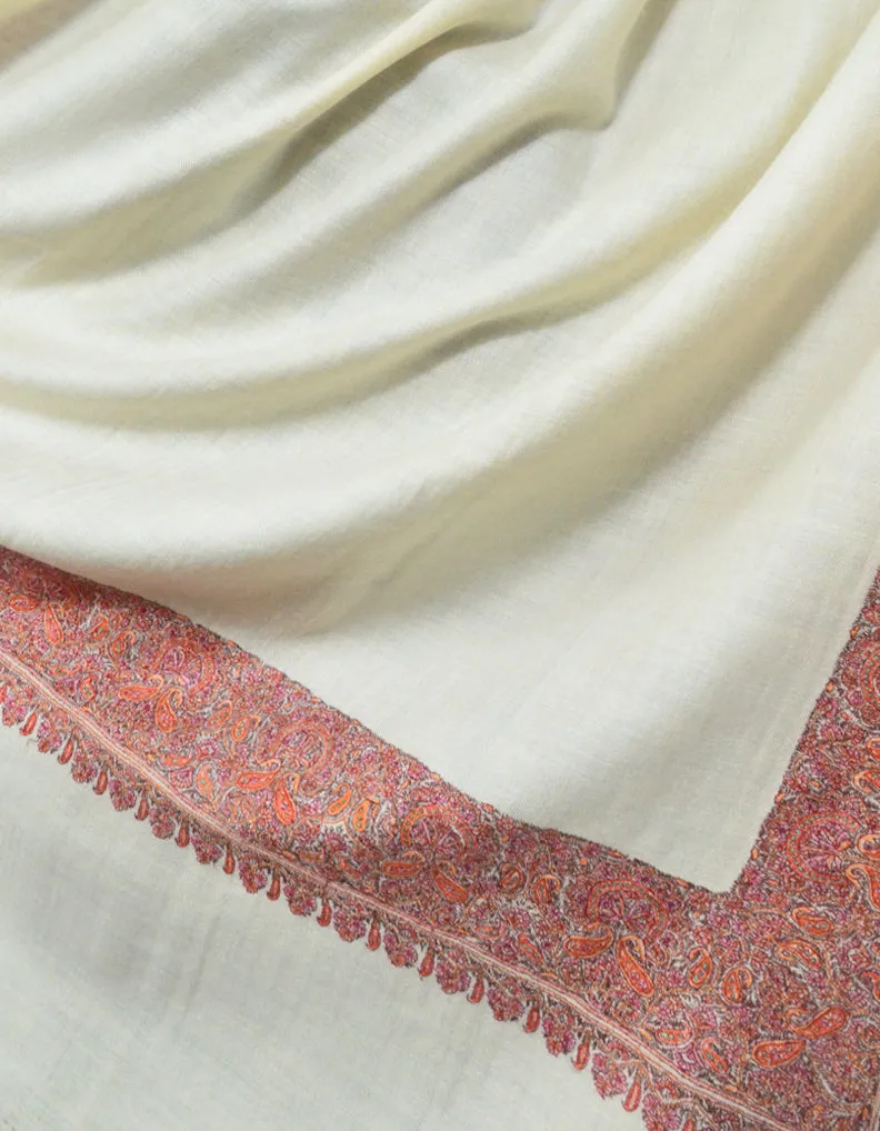 Natural Off White Pashmina Shawl With Sozni Work 5670
